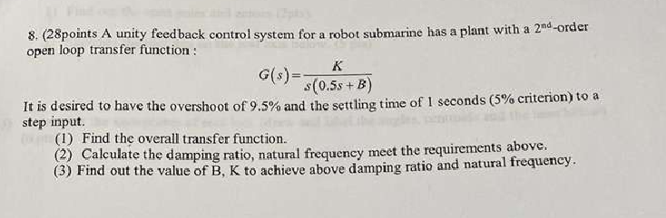 Solved 8. (28points A unity feedback control system for a | Chegg.com