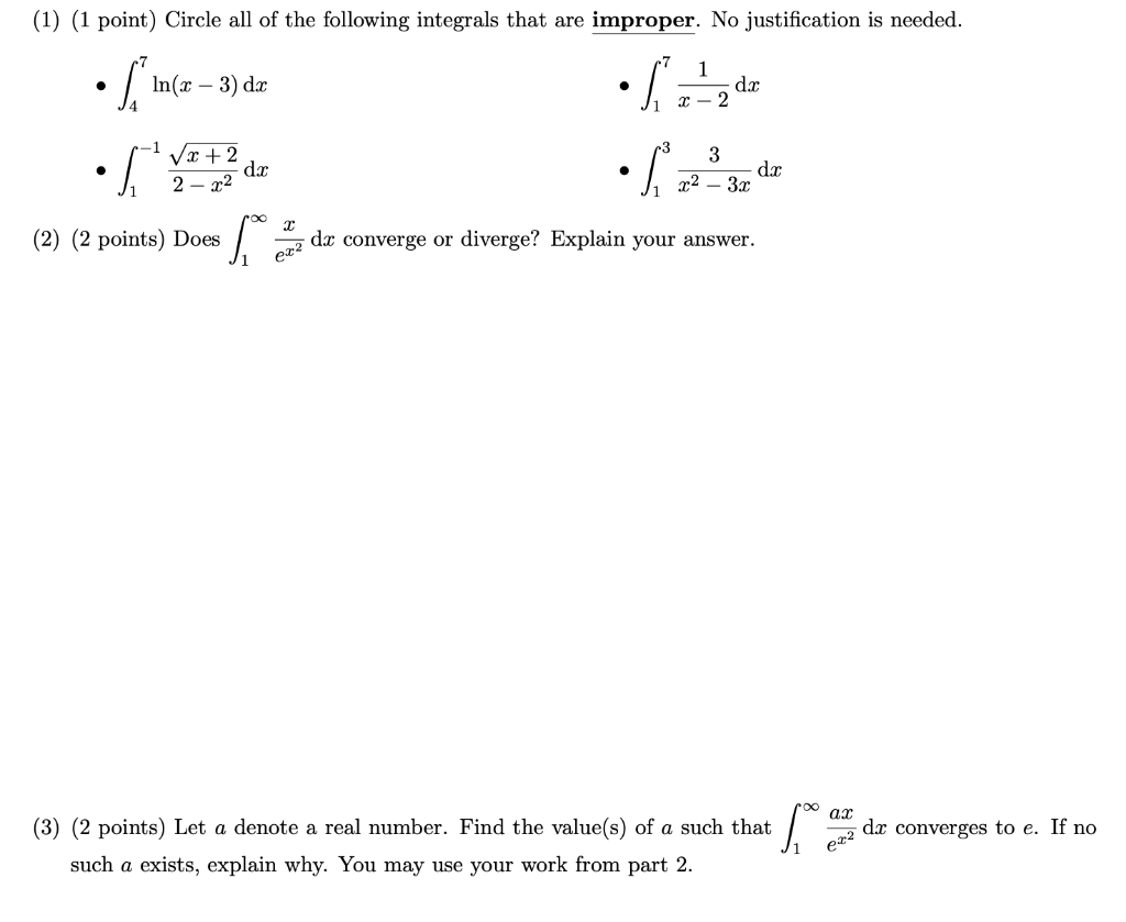 Solved (1) (1 point) Circle all of the following integrals | Chegg.com