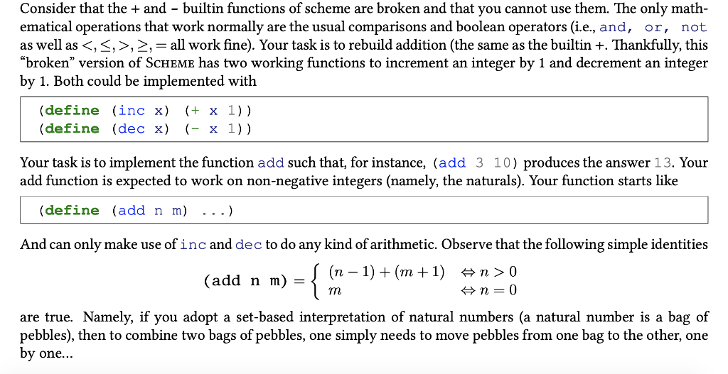 Consider that the + and - builtin functions of scheme | Chegg.com