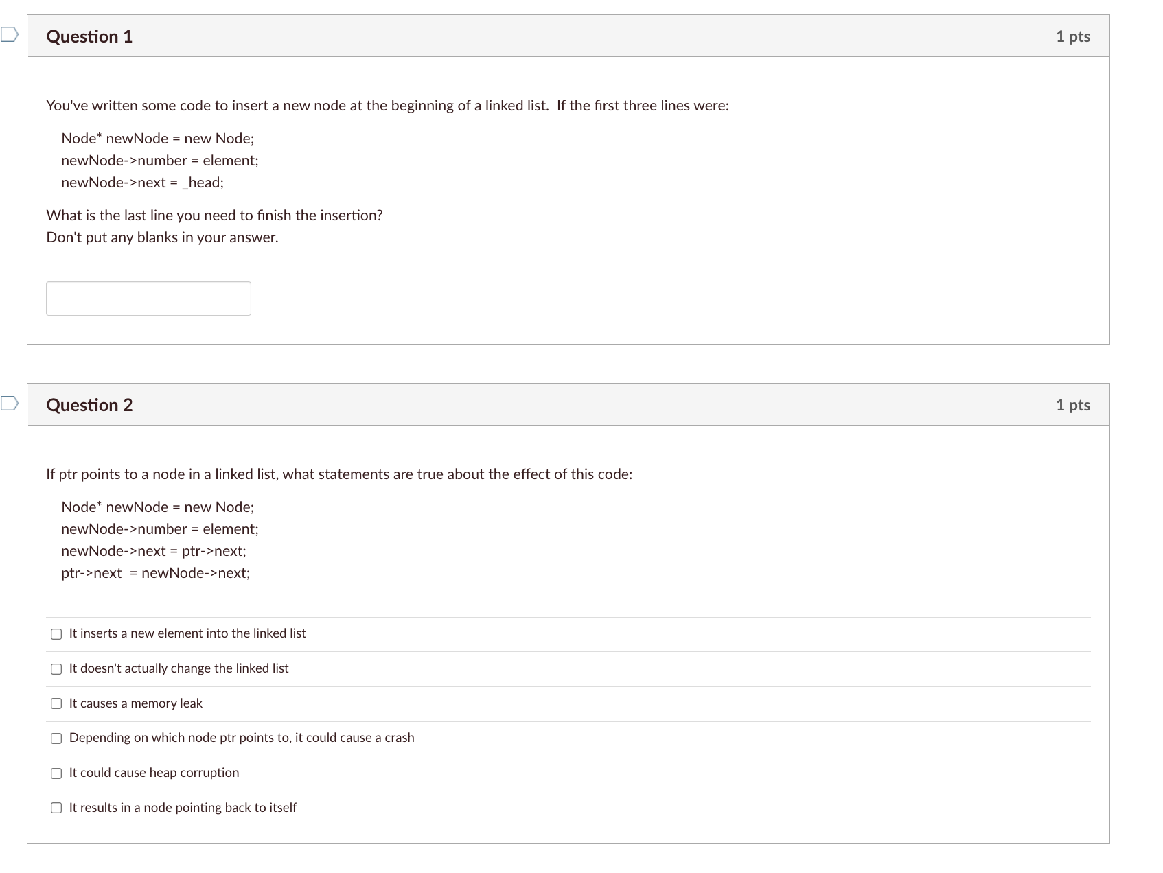Solved 1 You ve Written Some Code To Insert A New Node At Chegg
