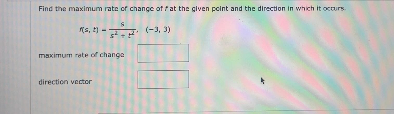 Solved Find the maximum rate of change of f at the given | Chegg.com