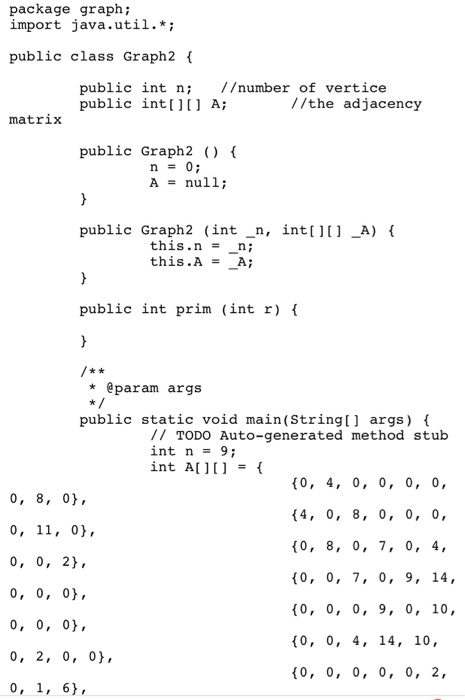 provided one skeleton program named Graph2.java | Chegg.com