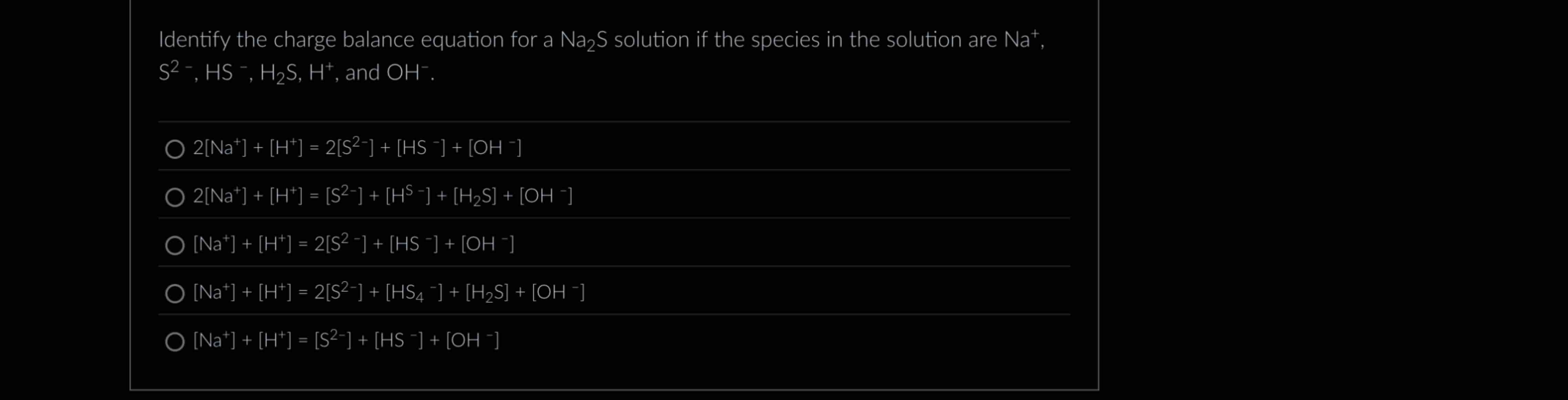 Solved Identify the charge balance equation for a Na2S | Chegg.com