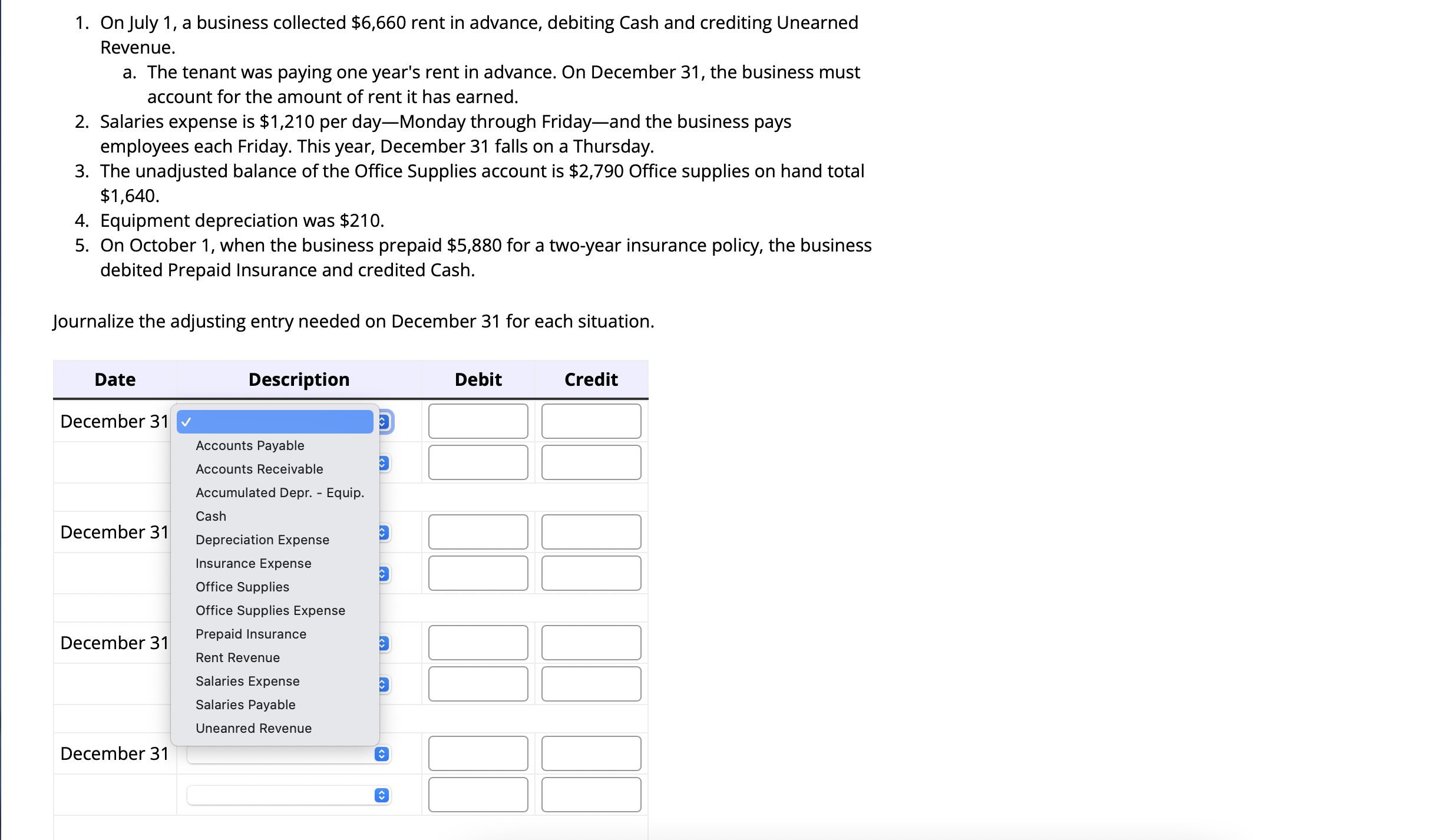 3. The unadjusted balance of the Office Supplies