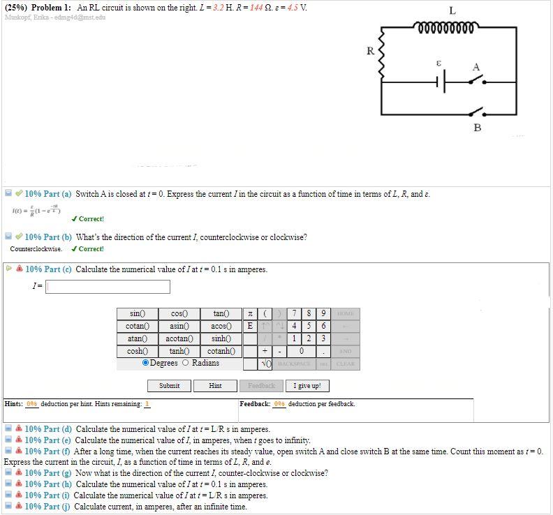 Solved (25%) Problem L: An RL Circuit Is Shown On The Right. | Chegg.com