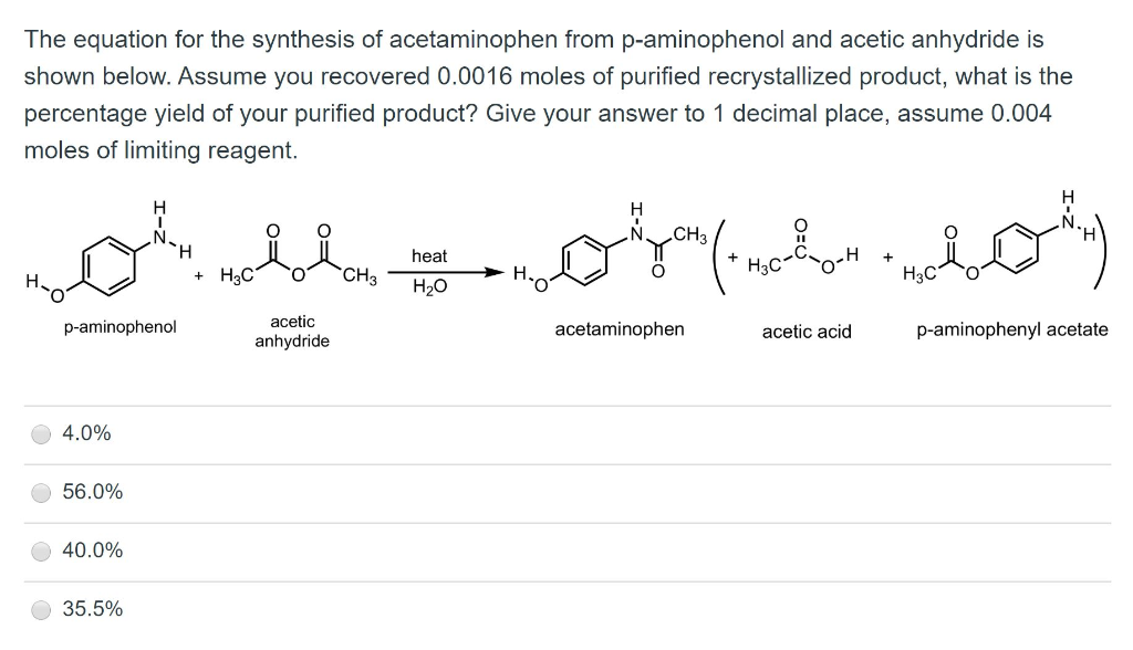 Solved The equation for the synthesis of acetaminophen from