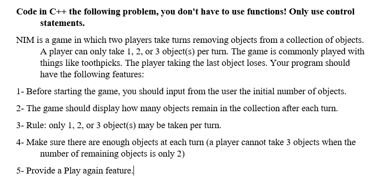 Solved Code in C++ the following problem, you don't have to | Chegg.com