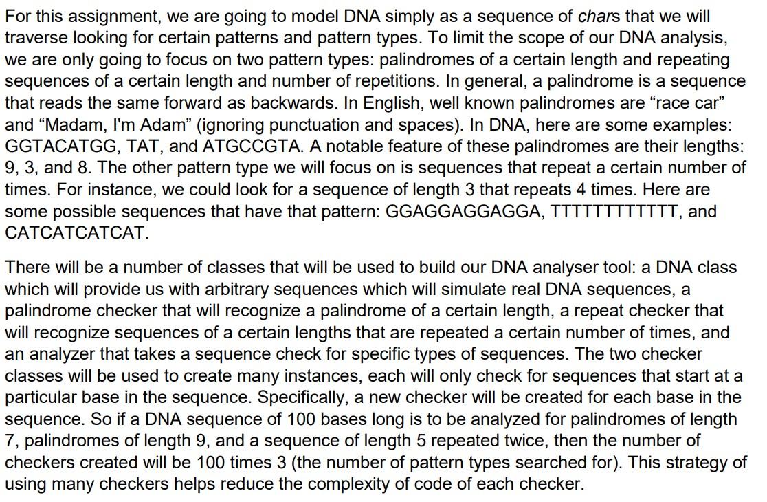 For this assignment, we are going to model DNA simply | Chegg.com