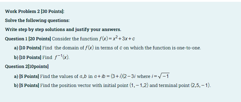 Solved Work Problem 2 [30 Points]: Solve The Following | Chegg.com