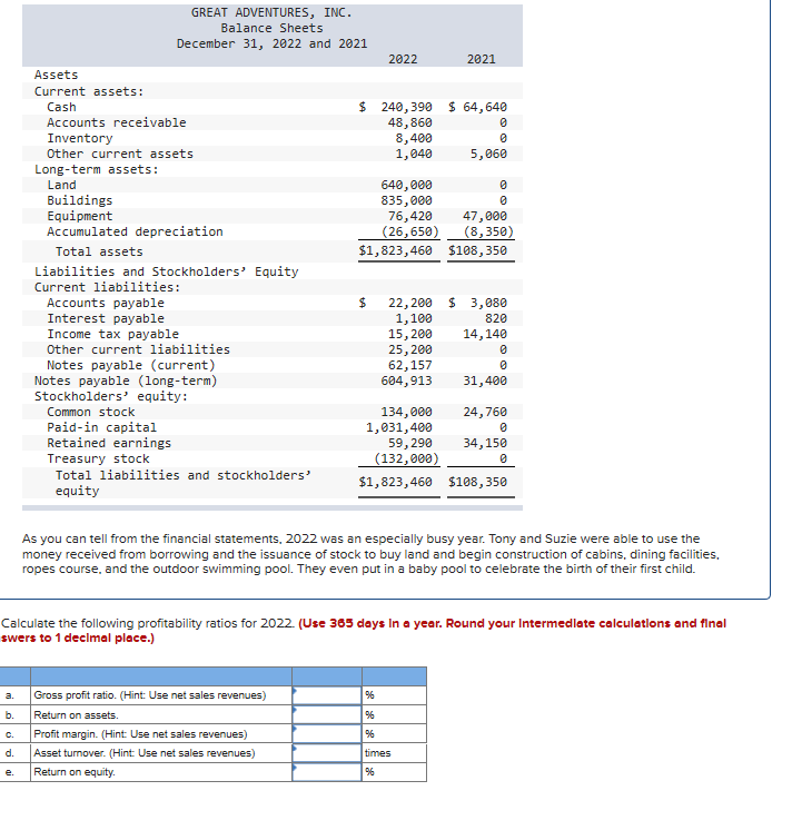 Solved GREAT ADVENTURES, INC. Income Statement For the | Chegg.com