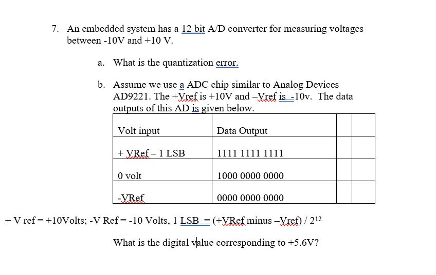 Solved 7. An embedded system has a 12 bit A/D converter for