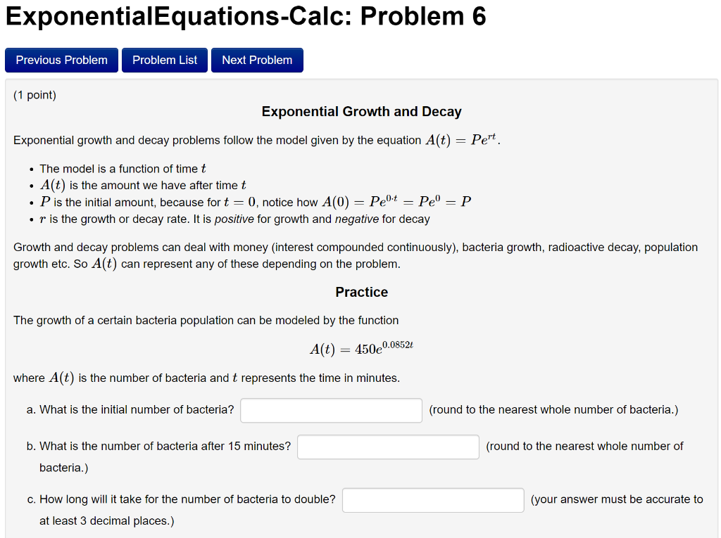 Solved ExponentialEquations-Calc: Problem 6 Previous Problem | Chegg.com