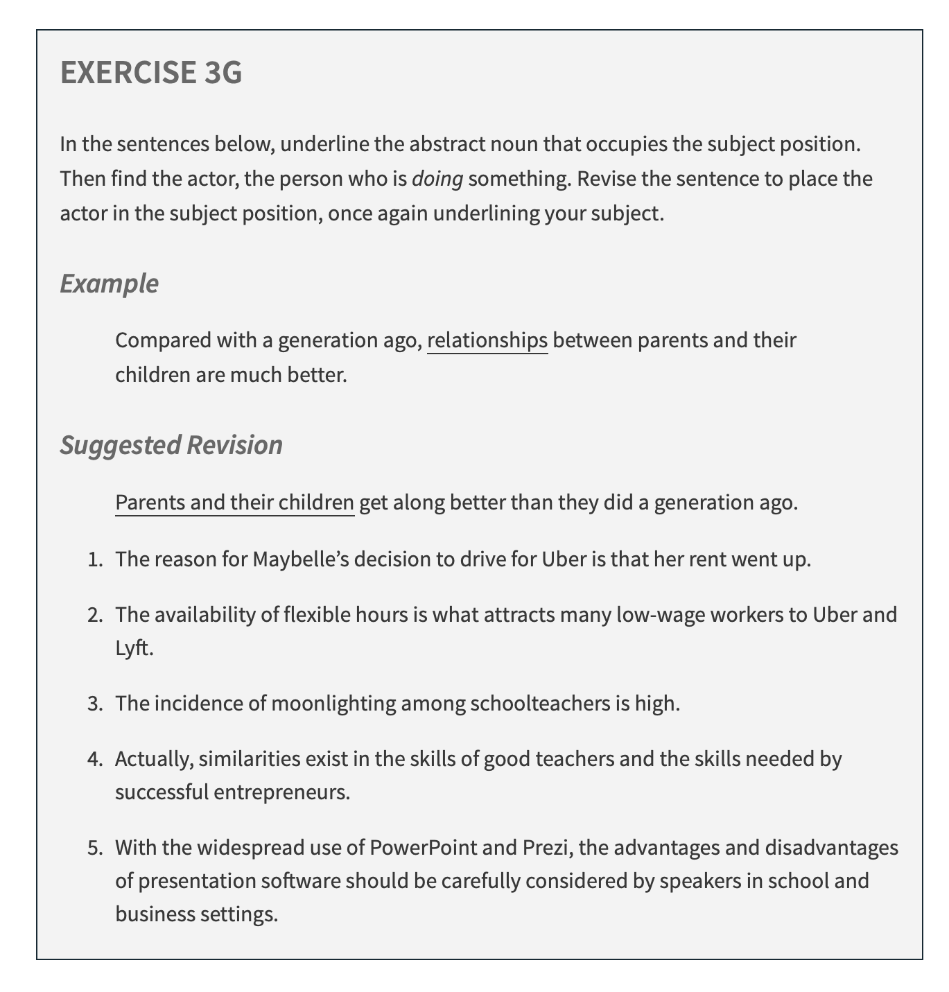 Exercise 3g In The Sentences Below Underline The