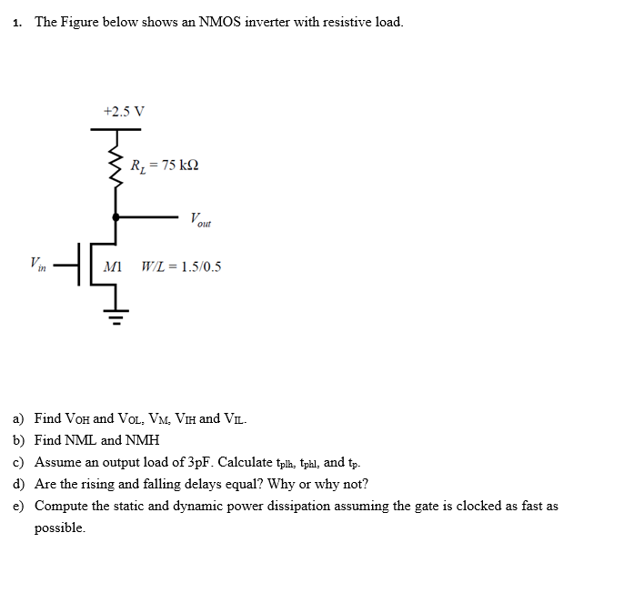 Solved 1. The Figure below shows an NMOS inverter with | Chegg.com