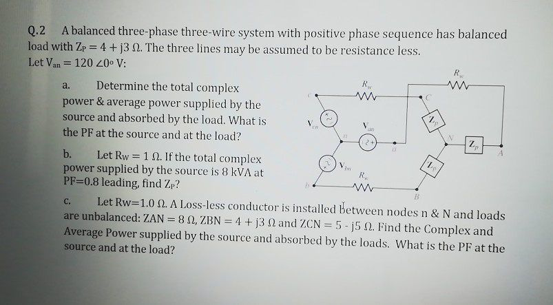 Solved Q.2 A balanced three-phase three-wire system with | Chegg.com