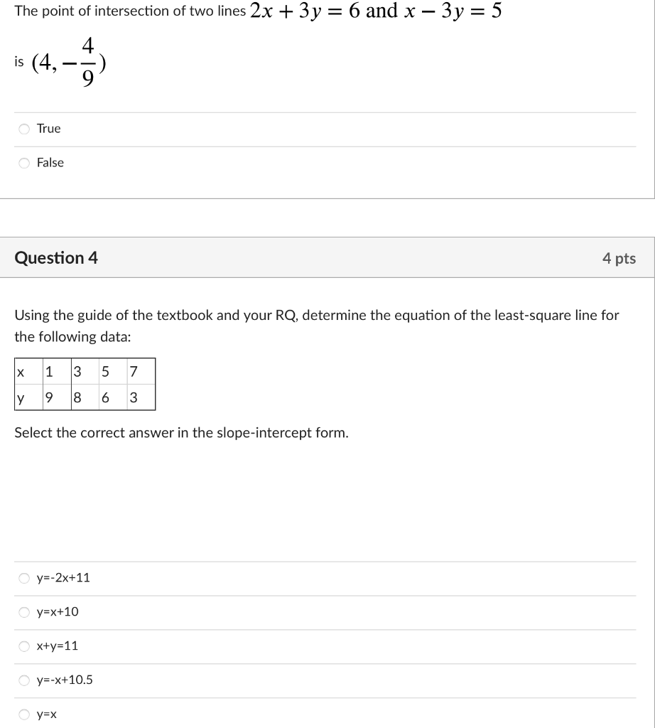 Solved = The point of intersection of two lines 2x + 3y = 6 | Chegg.com