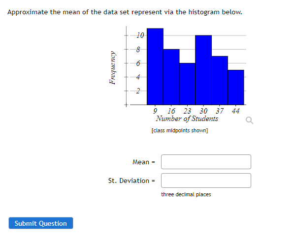 Solved Approximate the mean of the data set represent via | Chegg.com