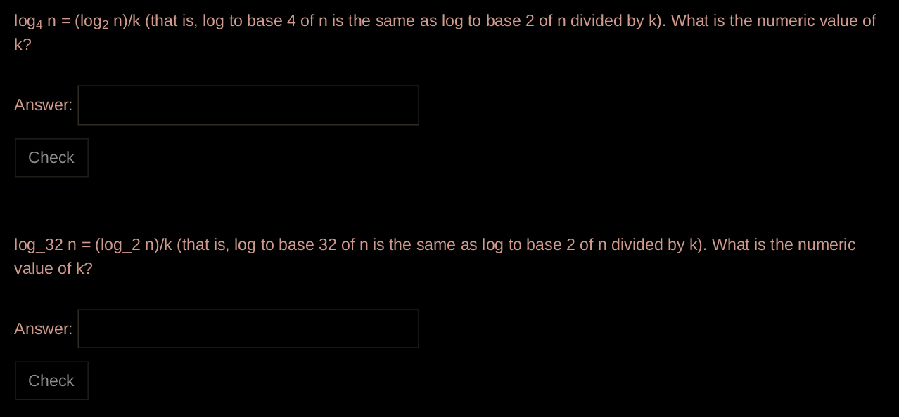 log base 2 n value