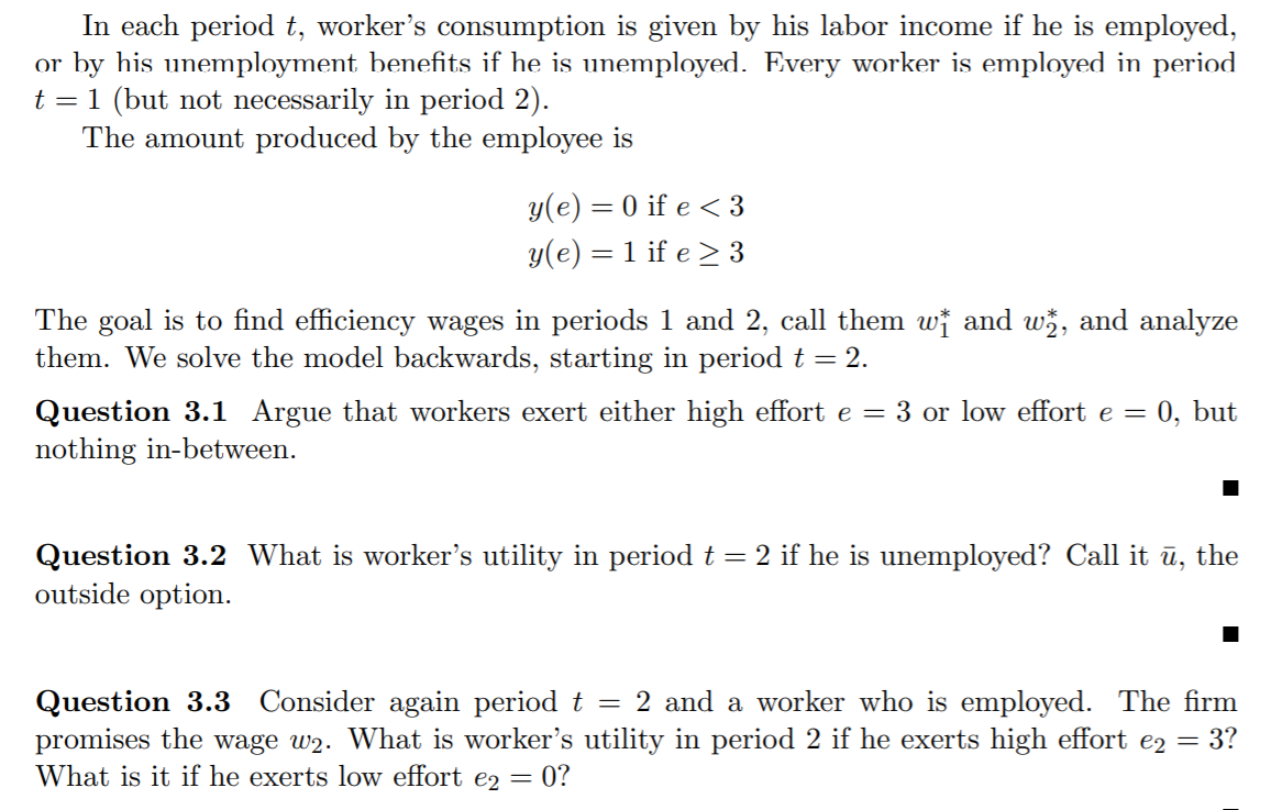 Solved Consider a two-period model of efficiency wages | Chegg.com