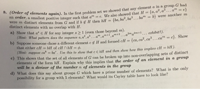 Solved In the first problem set we showed that any element a | Chegg.com