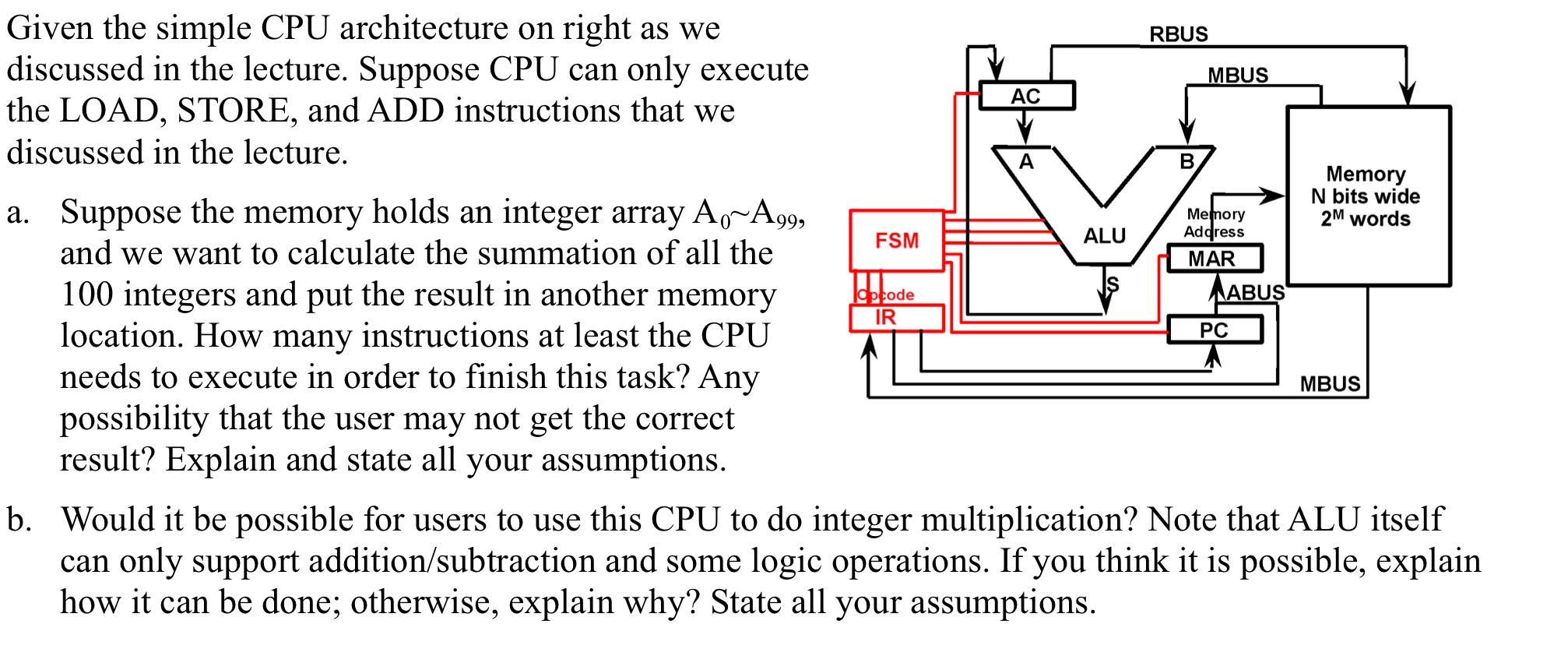 Solved Given the simple CPU architecture on right as we | Chegg.com