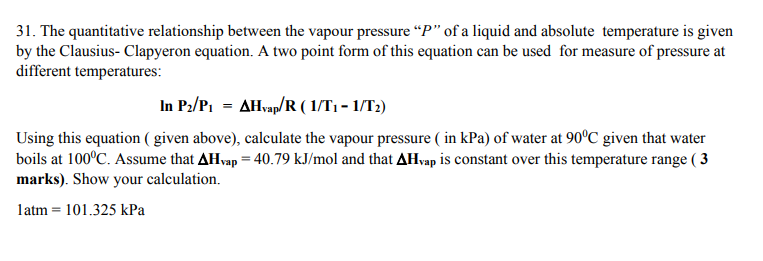 Solved 31. The quantitative relationship between the vapour | Chegg.com