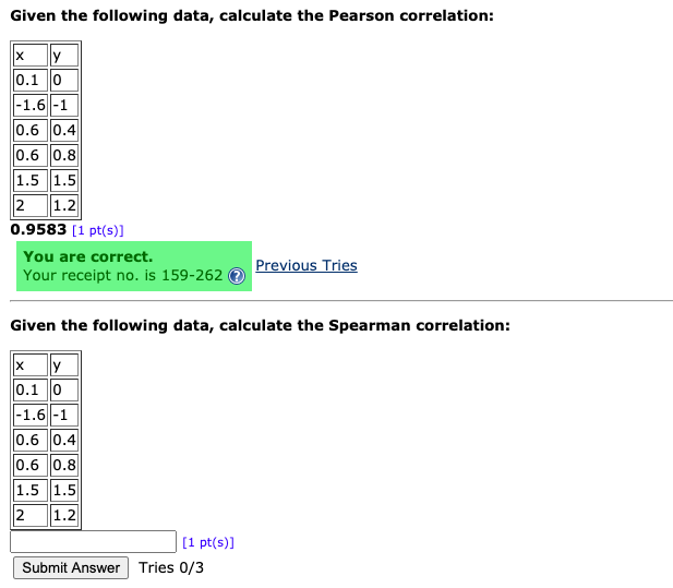 Solved Given the following data calculate the Pearson Chegg