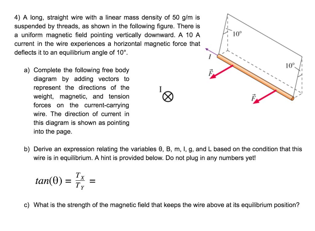 Solved 4) A long, straight wire with a linear mass density | Chegg.com