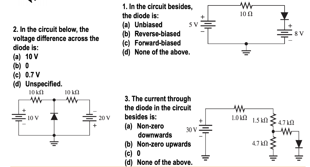 Solved W 10 Ω + 1. In The Circuit Besides, The Diode Is: (a) | Chegg.com