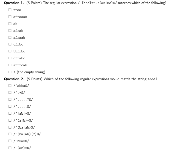 Solved Question 1. (5 Points) The regular expression / | Chegg.com