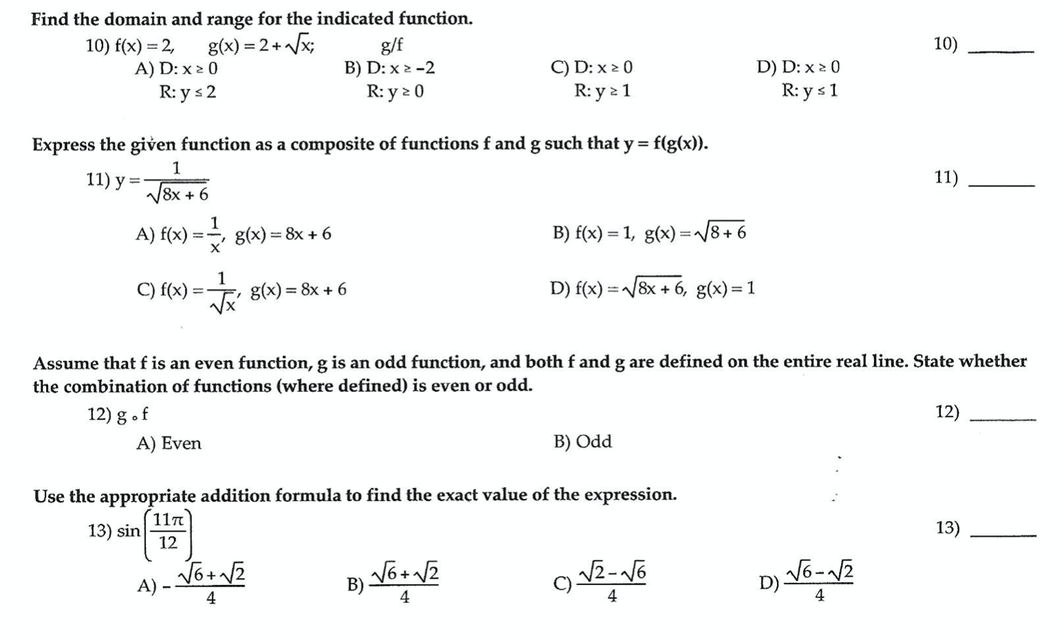 Solved 10 Find The Domain And Range For The Indicated Fu Chegg Com