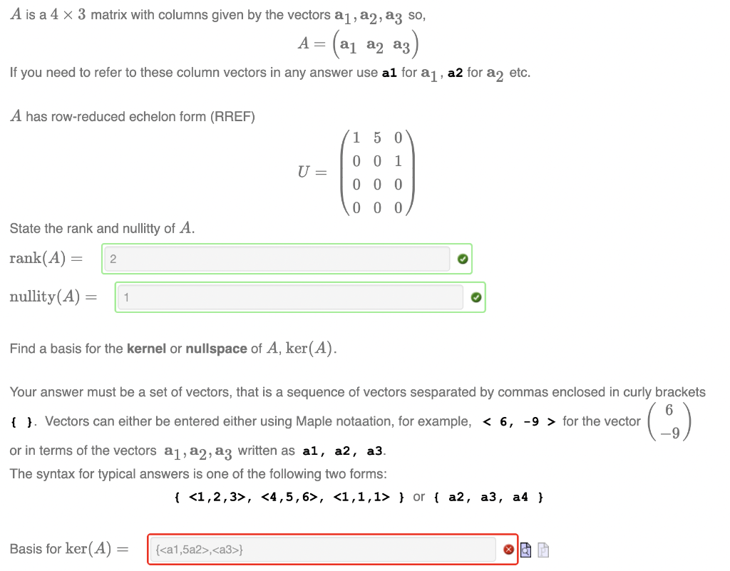 Solved A is a 4 x 3 matrix with columns given by the vectors | Chegg.com