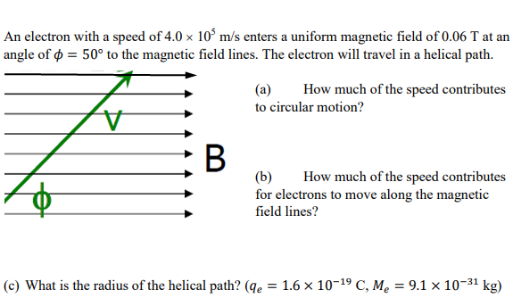 Solved An electron with a speed of 4.0 x 10 m/s enters a | Chegg.com