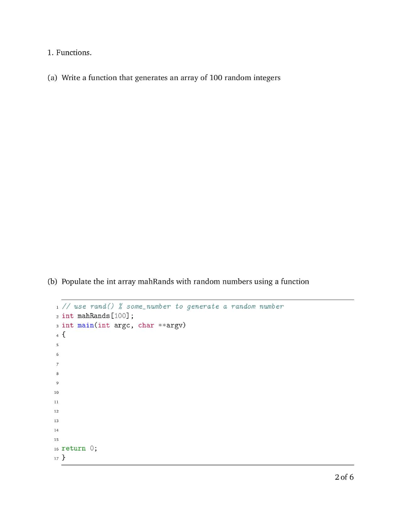 1. Functions (a) Write a function that generates an | Chegg.com