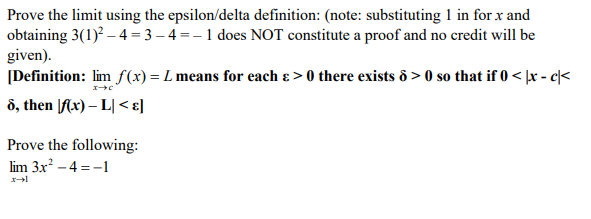 Solved Prove The Limit Using The Epsilon/delta Definition: | Chegg.com