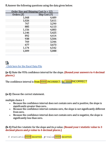 Solved 8.Answer the following questions using the data given | Chegg.com