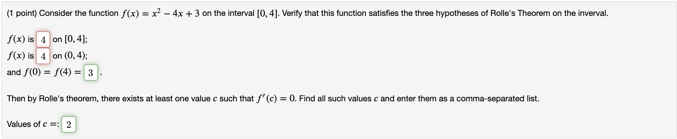 Solved (1 point) Consider the function f(x) = x2 – 4x + 3 on | Chegg.com