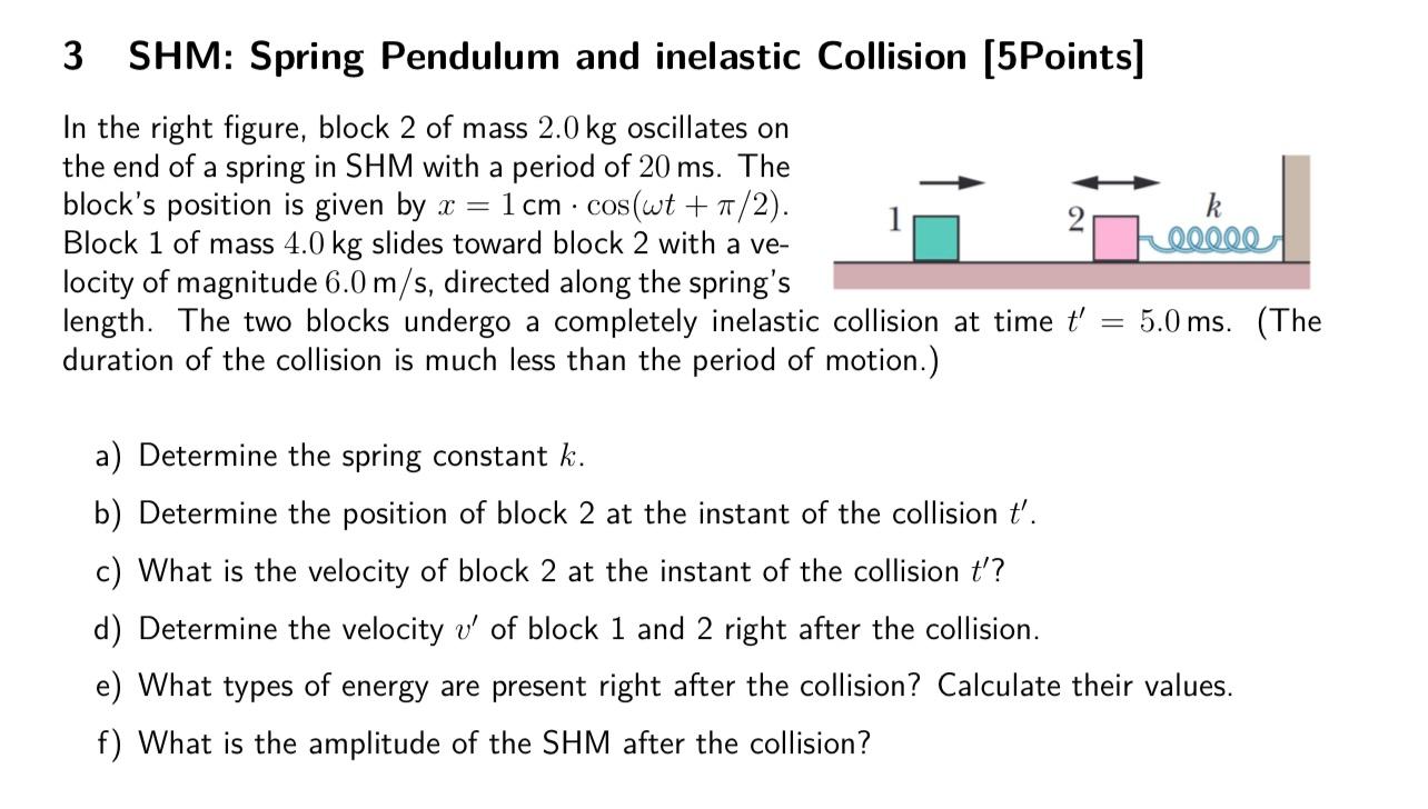 Solved 3 SHM: Spring Pendulum and inelastic Collision | Chegg.com