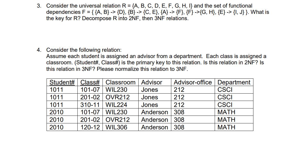 Solved Consider The Universal Relation R={A,B,C,D,E,F,G,H,I} | Chegg.com