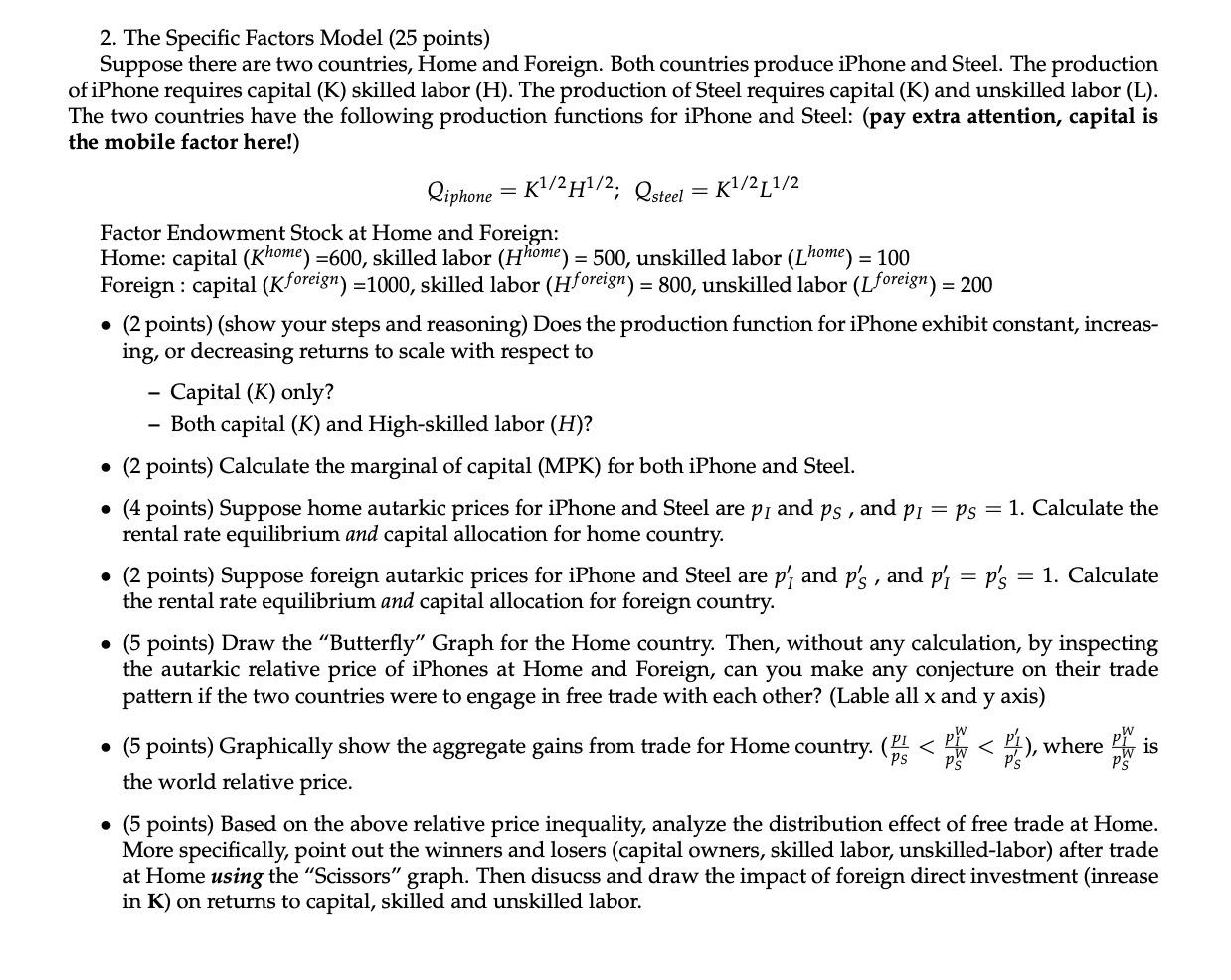 Solved ) = 100 2. The Specific Factors Model (25 Points) | Chegg.com