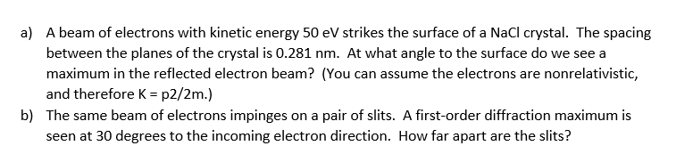 Solved a) A beam of electrons with kinetic energy 50 eV | Chegg.com