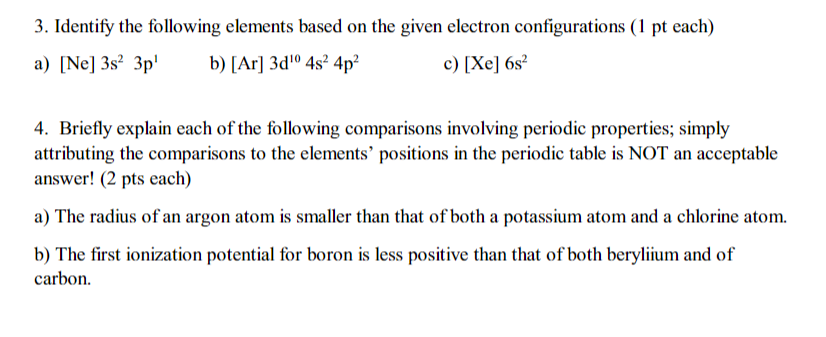 Solved 3. Identify the following elements based on the given | Chegg.com