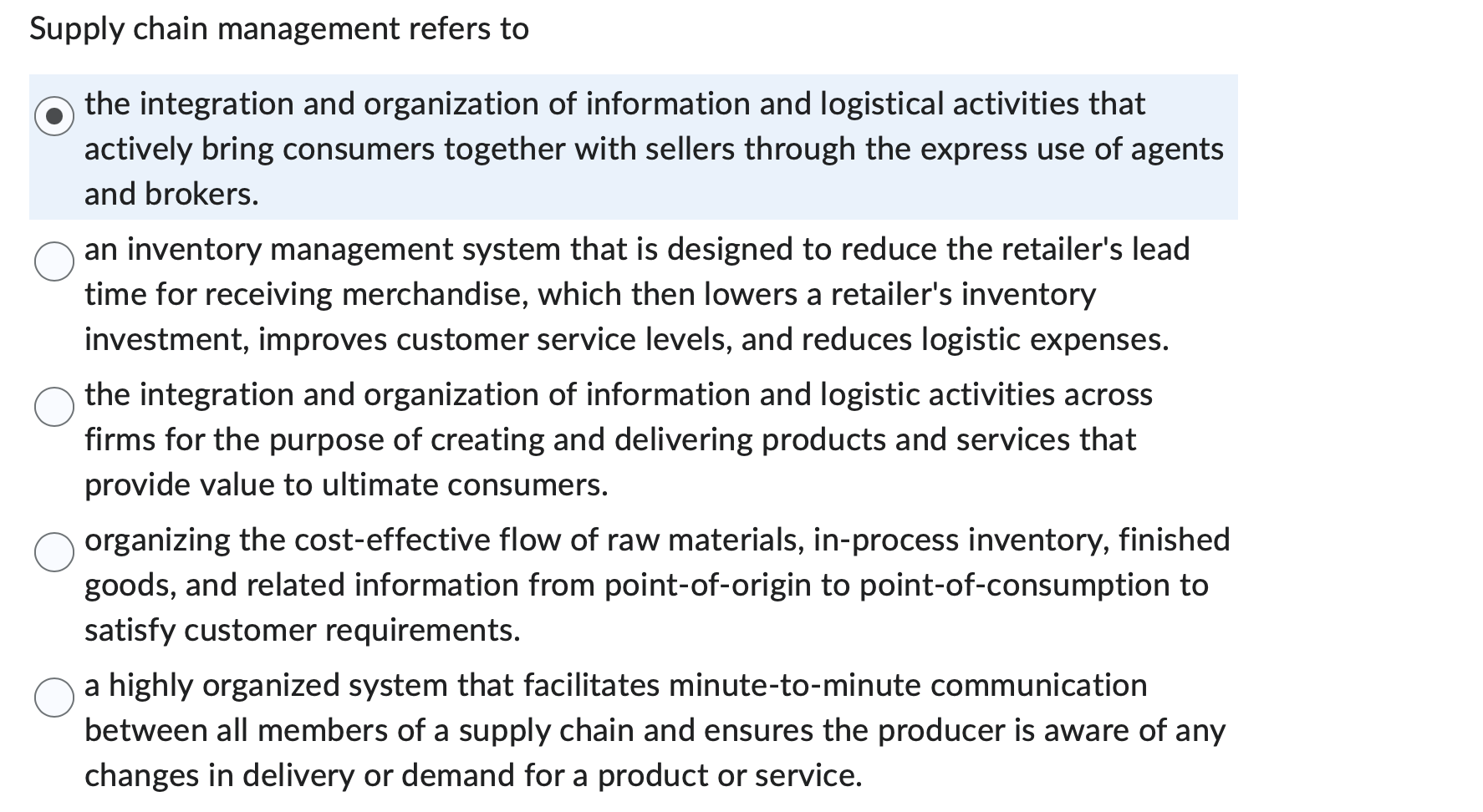 Solved Supply chain management refers tothe integration and | Chegg.com