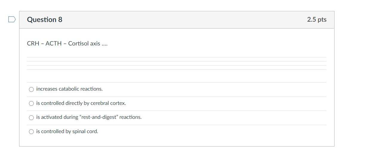 Solved Question 8 2.5 pts CRH - ACTH - Cortisol axis .... | Chegg.com