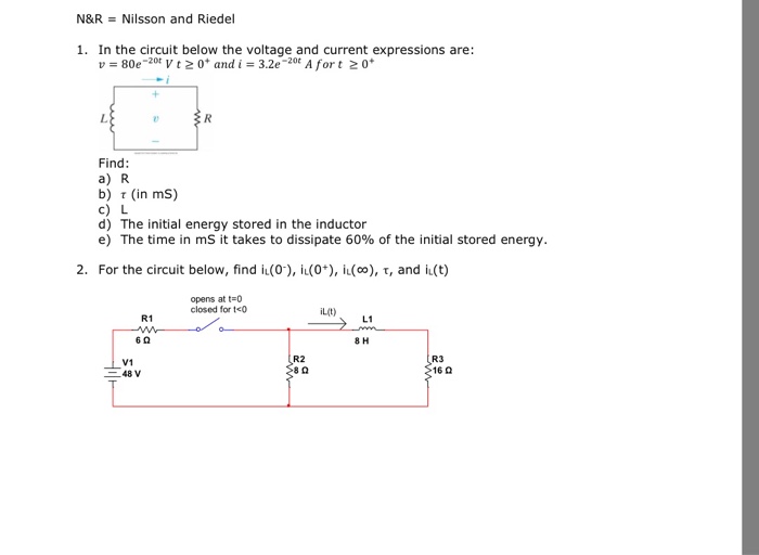 Solved N&R Nilsson and Riedel 1. In the circuit below the | Chegg.com