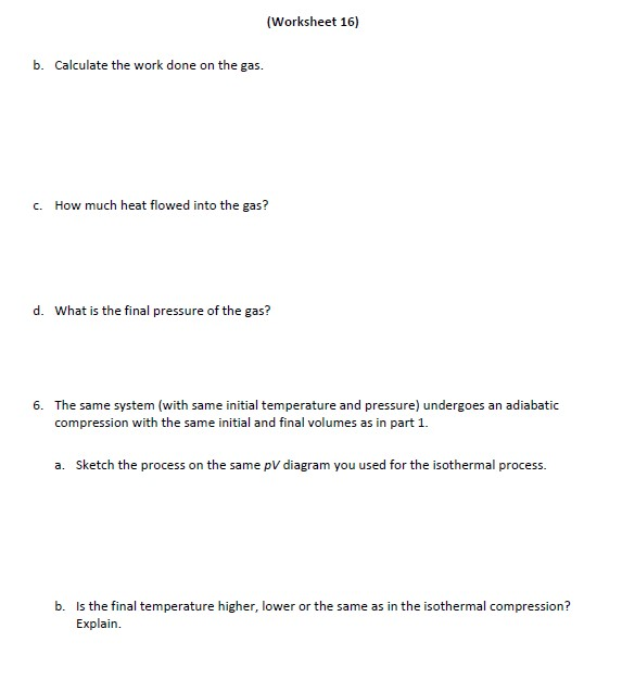 Solved: Worksheet 16: First Law. Thermodynamic Processes F... | Chegg.com