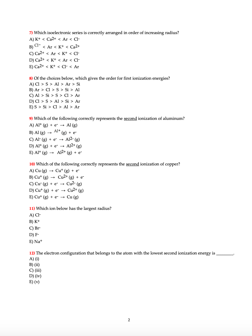 Solved 7 Which Isoelectronic Series Is Correctly Arrange Chegg Com