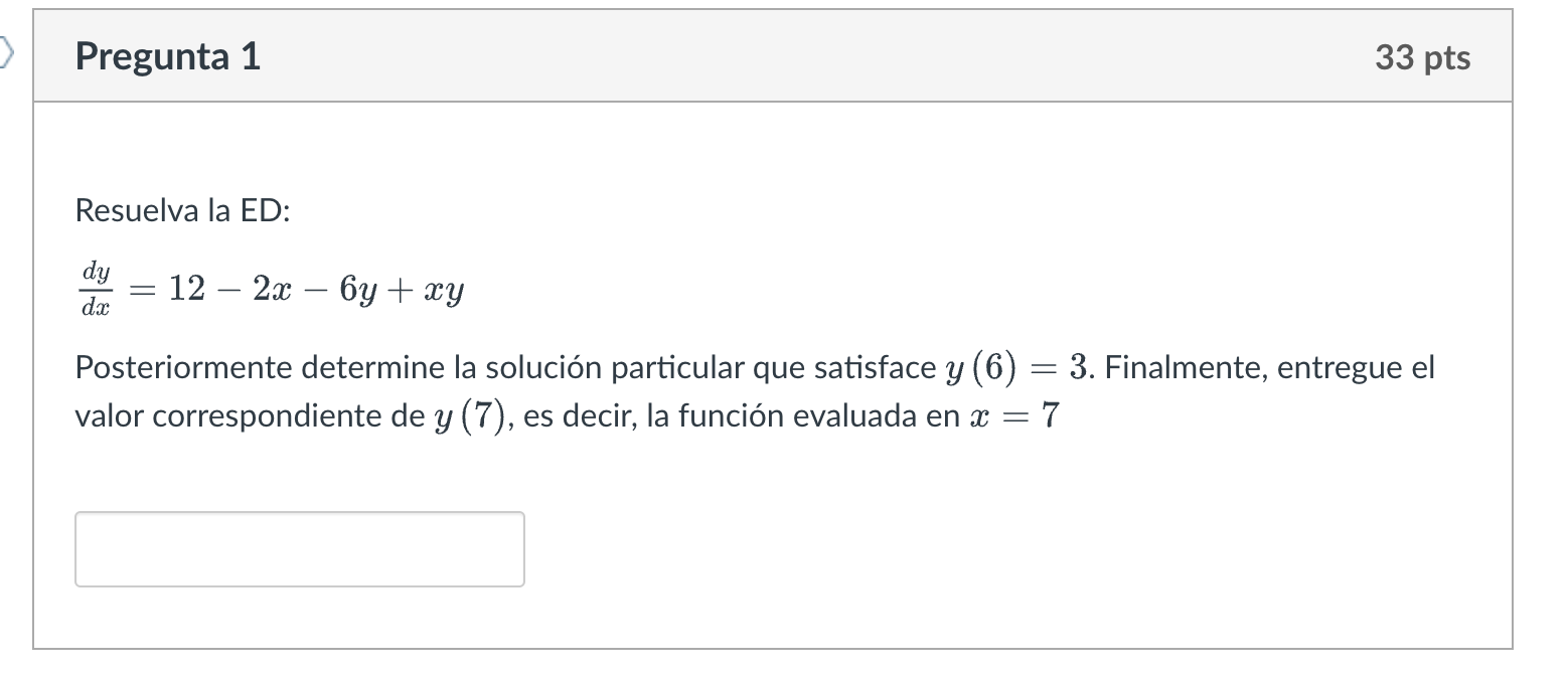 Resuelva la ED: \[ \frac{d y}{d x}=12-2 x-6 y+x y \] Posteriormente determine la solución particular que satisface \( y(6)=3