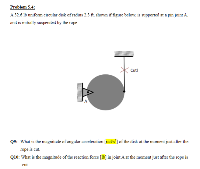 Solved Problem 5.4: A 32.6lb Uniform Circular Disk Of Radius | Chegg.com