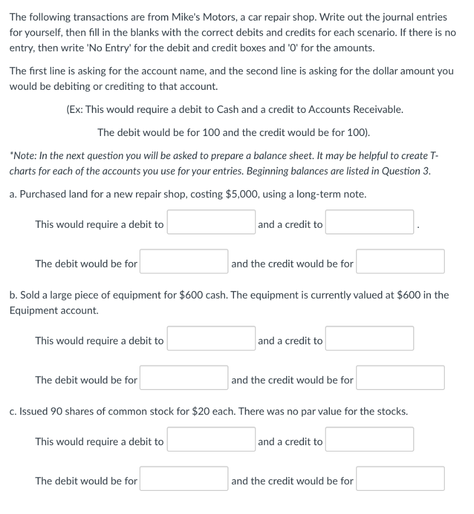 Solved The following transactions are from Mike&rsquo;s Motors, a 